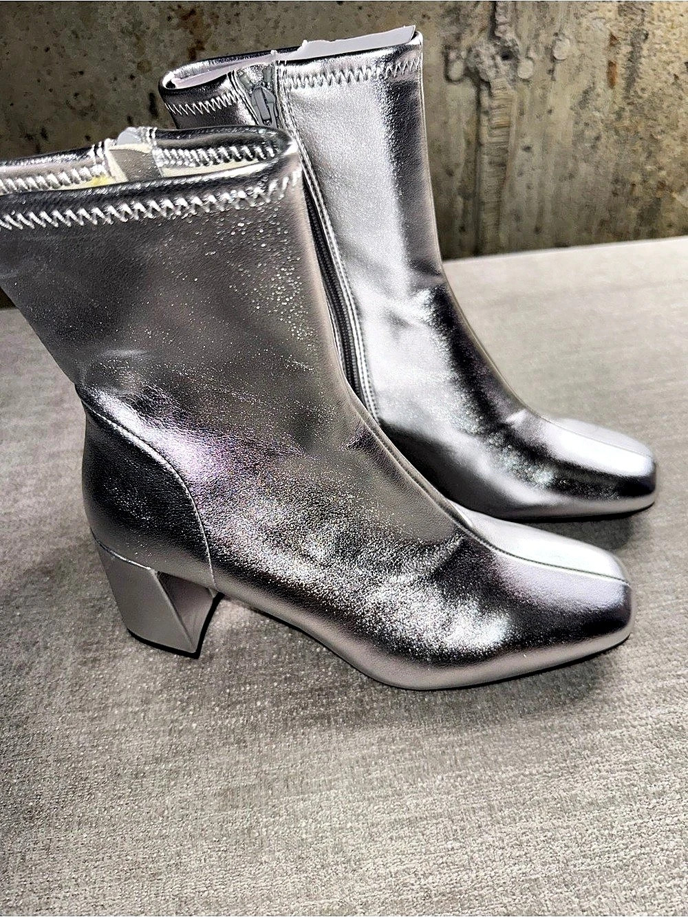 A New Day Pippa Silver Metallic Ankle Boots Block Heel Women’s 8 NWT